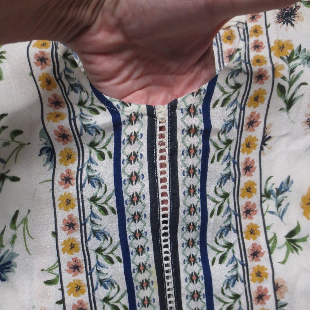 LUCKY BRAND womens SHIRT cream BOHO top BLOUSE floral LIGHTWEIGHT yellow SIZE M - Picture 5 of 10